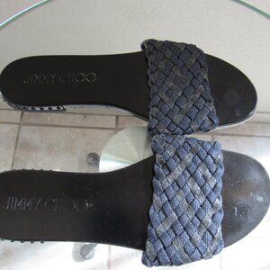 Jimmy Choo Women's Weave navy glitter Slide Open Toe Slip On Sandals size 37.5